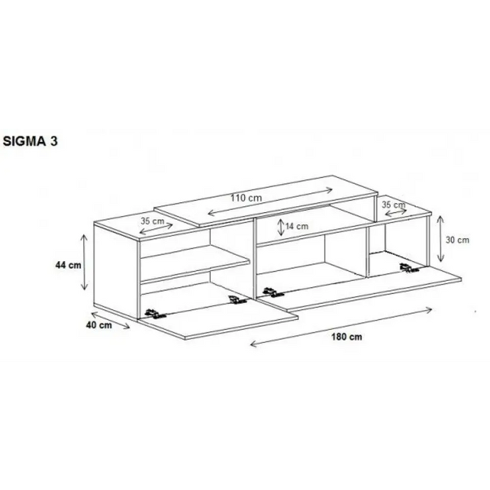 Cama ТВ шкаф SIGMA 3 180 бяло/бял гланц + дъб сонома