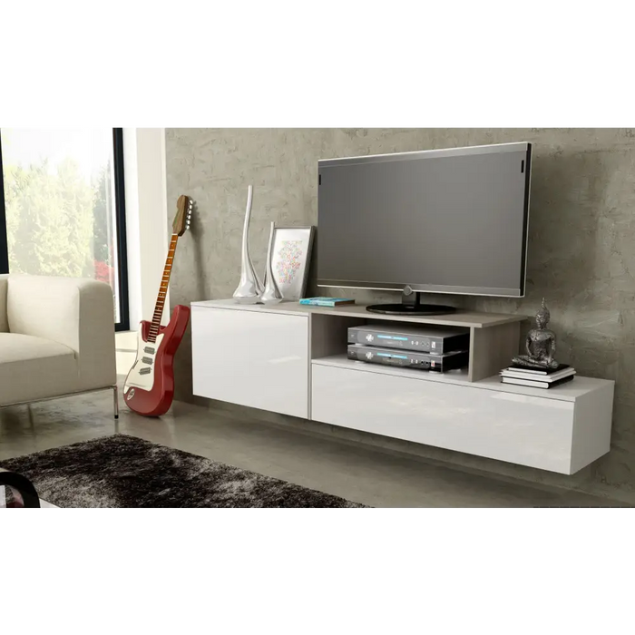 Cama ТВ шкаф SIGMA 3 180 бяло/бял гланц + дъб сонома