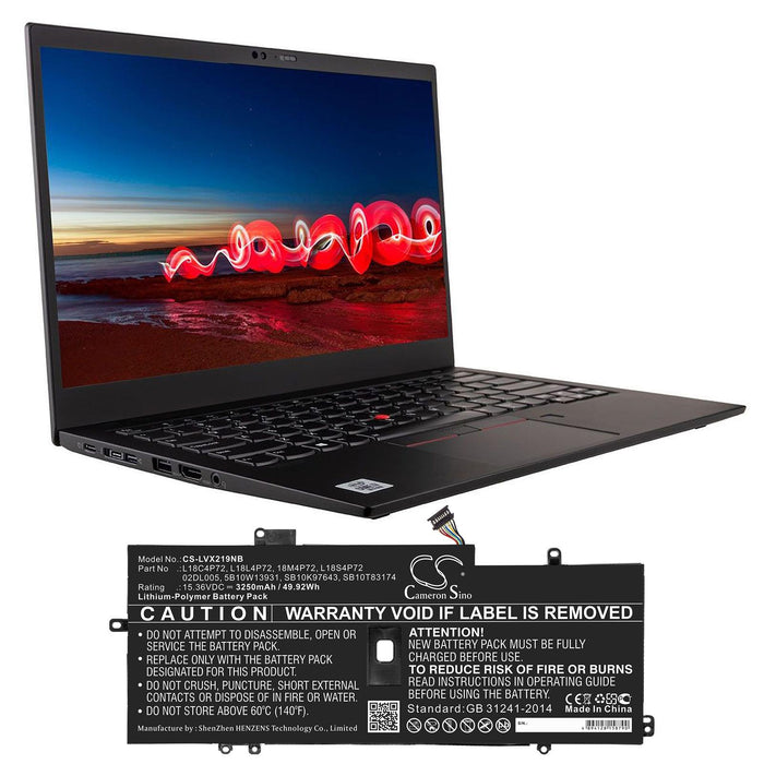 Батерия за лаптоп LENOVO ThinkPad X1 Carbon 2019, L18C4P72 LiPo 15.36V 3250mAh CAMERON SINO