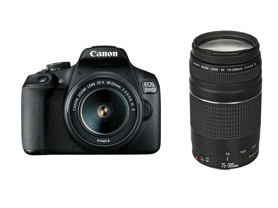 Canon EOS 2000D, черен + EF-s 18-55 mm f/3.5-5.6 IS II + EF 75-300 mm f/4.0-5.6 III