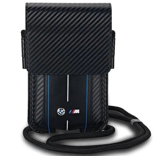 Чантичка за телефон BMW Carbon & Blue Stripe черна