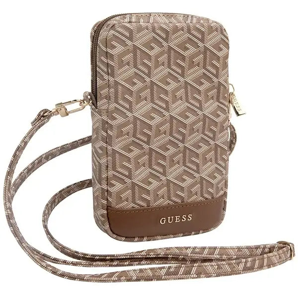 Чантичка за телефон Guess Zip GCube Bottom Stripe кафява