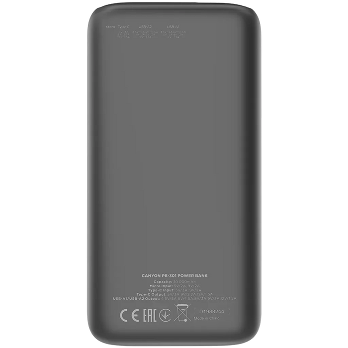 Външна батерия Canyon CNE-CPB301B Черна 30000 mAh