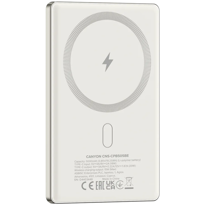 Външна батерия Canyon CNS-CPB505BE 5000 mAh Slim