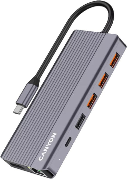 USB хъб Canyon - TDS16 Hub, 13 порта, USB-C, сив