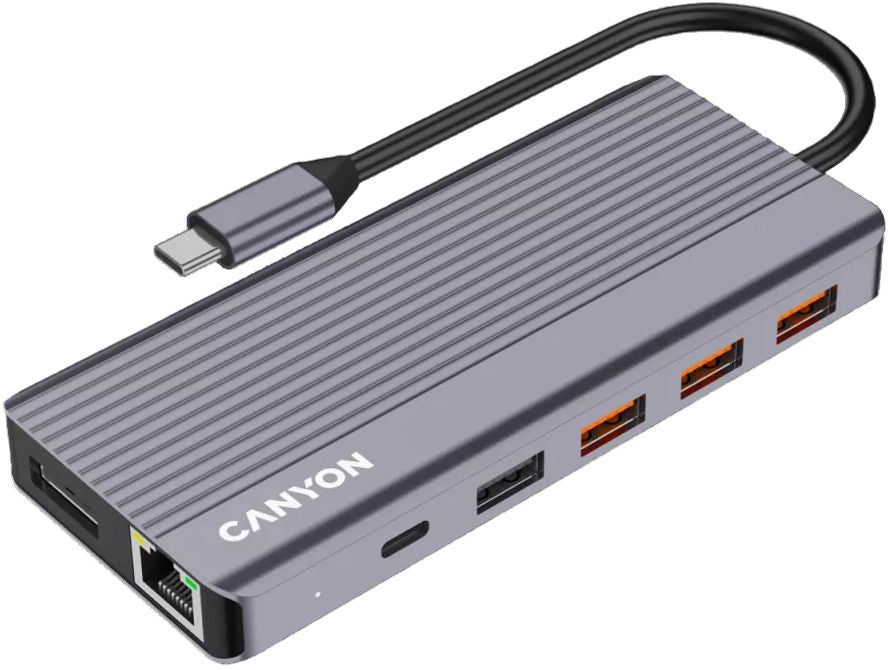 USB хъб Canyon - TDS16 Hub, 13 порта, USB-C, сив