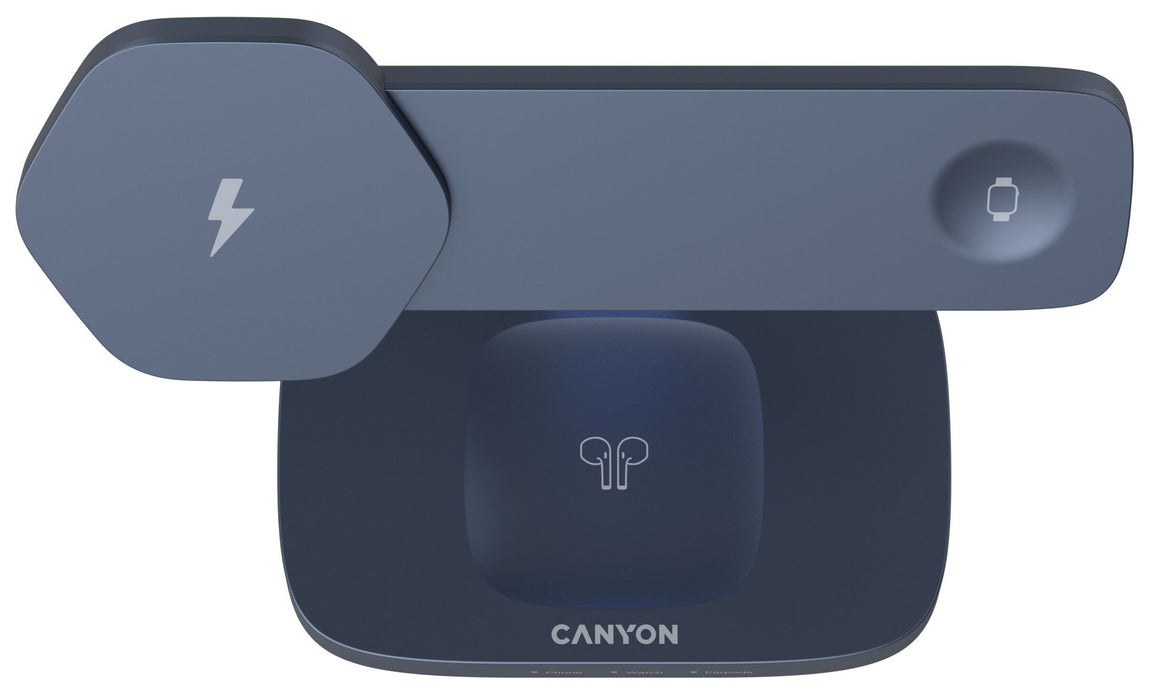 Безжично зарядно Canyon - Hexagon WCS-310 3-в-1, Dark Grey/Blue