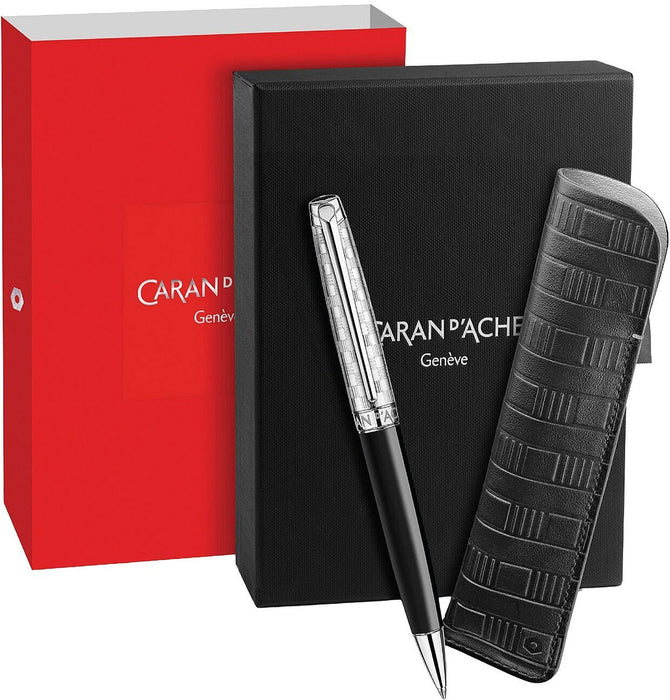 Комплект химикалка Caran d'Ache Leman - Damier, с кожен калъф