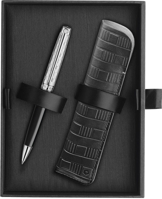 Комплект химикалка Caran d'Ache Leman - Damier, с кожен калъф