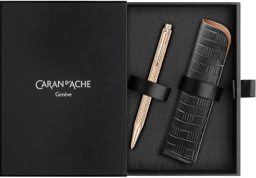 Комплект химикала Caran d'Ache Ecridor - Damier Rose Gold, с кожен калъф