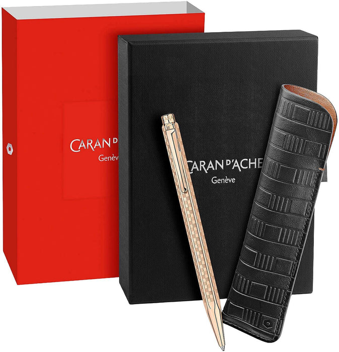 Комплект химикала Caran d'Ache Ecridor - Damier Rose Gold, с кожен калъф
