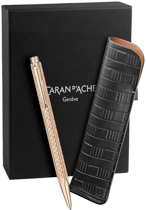 Комплект химикала Caran d'Ache Ecridor - Damier Rose Gold, с кожен калъф
