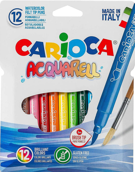 Комплект флумастери с четка Carioca Acquarell - 12 цвята