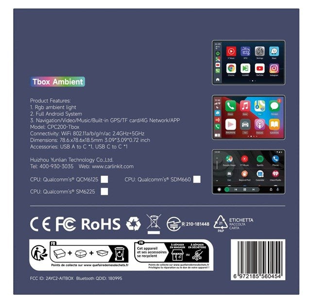 Безжичен адаптер CarlinKit CPC200-Tbox Ambient, черен