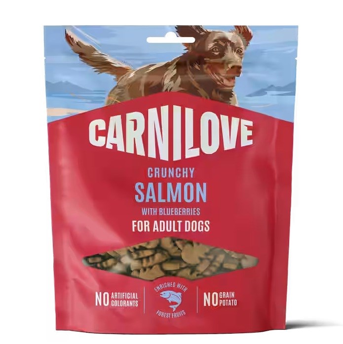 CARNILOVE Хрупкава сьомга с боровинки - лакомство за кучета - 200 г