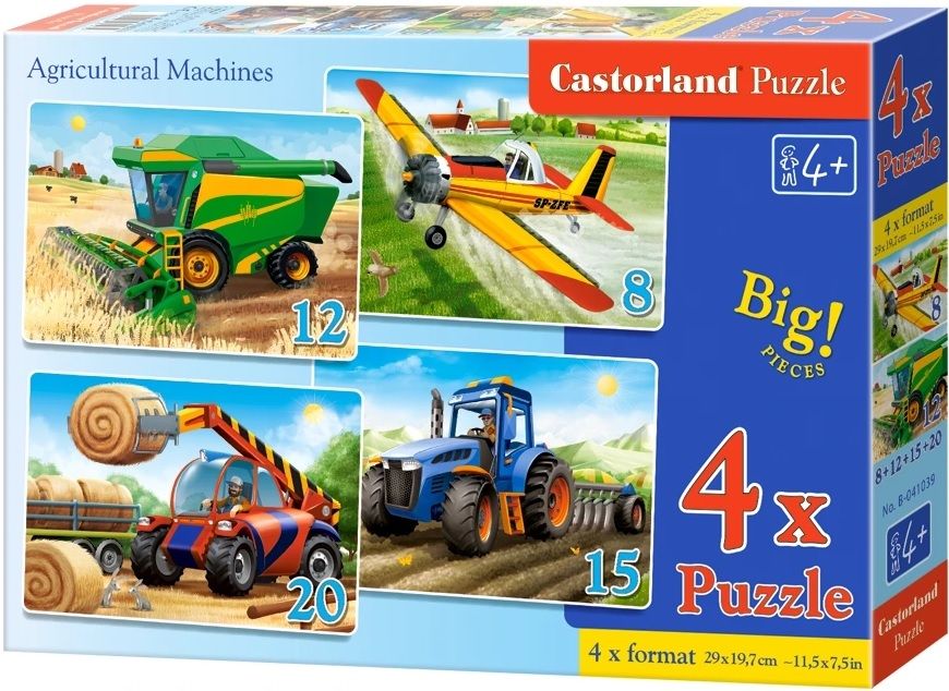Пъзел Castorland 4 в 1 - Земеделски машини