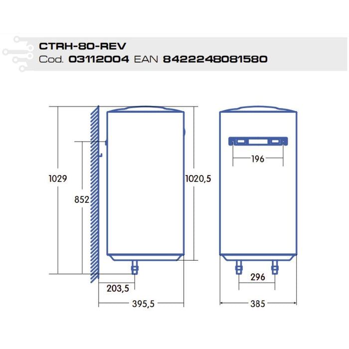 Електрически бойлер Cata - CTRH-80-REV, 1500 W, 80 l, бял