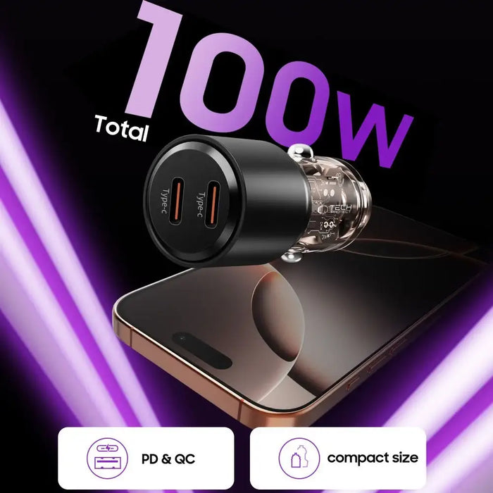 CC03 2-port PD100W зарядно за кола - черно