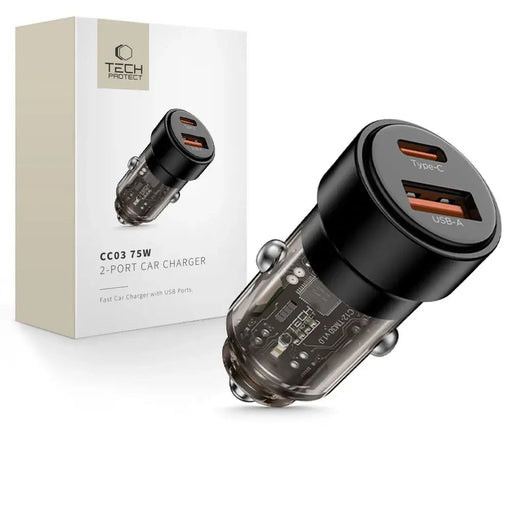 CC03 2-портово зарядно за кола PD75W - черно