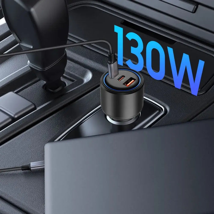 CC04 3-портово зарядно за кола PD130W - черно