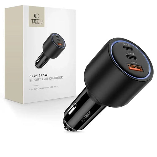 CC04 3-портово зарядно за кола PD175W - черно