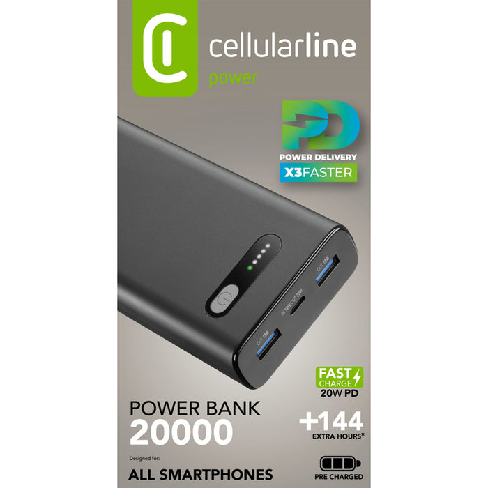 ВЪНШНА БАТЕРИЯ 20000 MAH CELLULAR LINE FAST TURBO PD