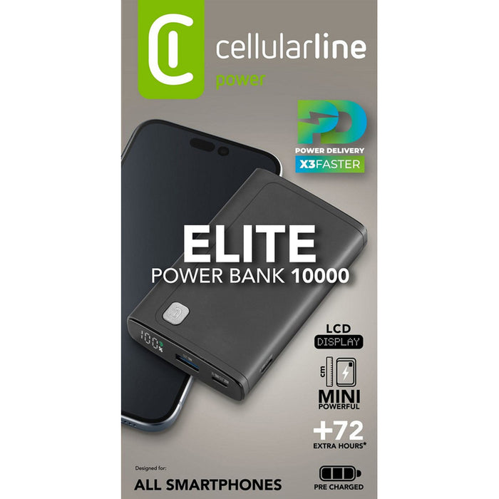 ВЪНШНА БАТЕРИЯ 10000MAH POWER DELIVERY 20W ЧЕРНА CELLULAR LINE ELITE