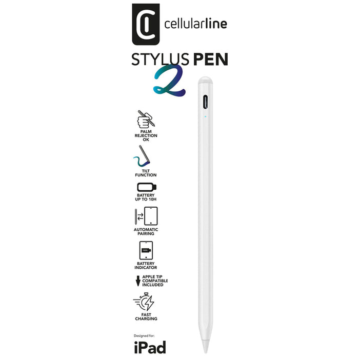 СТИЛУС ЗА ТАБЛЕТ CELLULAR LINE IPAD STYLUS PEN 2 WHITE с жично зареждане