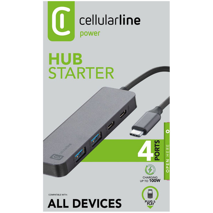 HUB STARTER USB-C 4 ПОРТА 100W СИВ