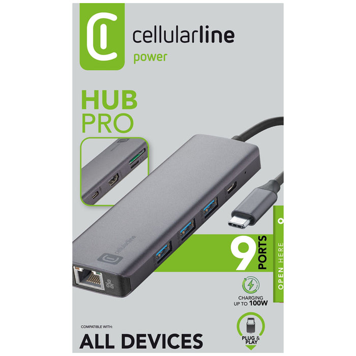 HUB STARTER USB-C 9 ПОРТА 100W СИВ