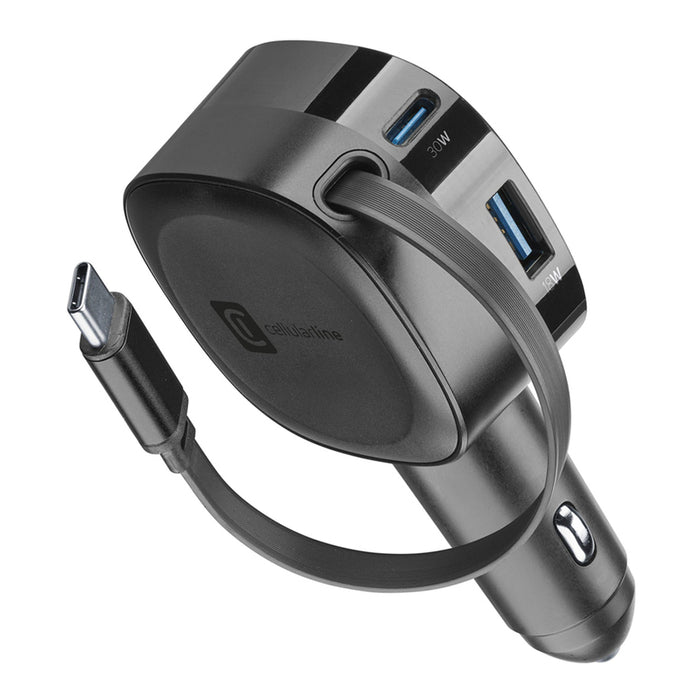 ЗАРЯДНО 12V 60W RETRACTABLE BLACK