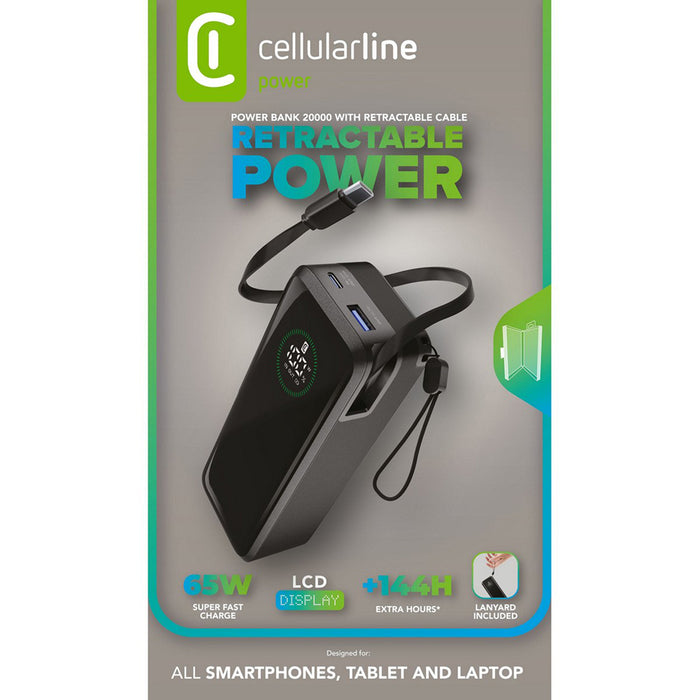 ВЪНШНА БАТЕРИЯ CELLULAR LINE 20000 mAh 65W С КАБЕЛ