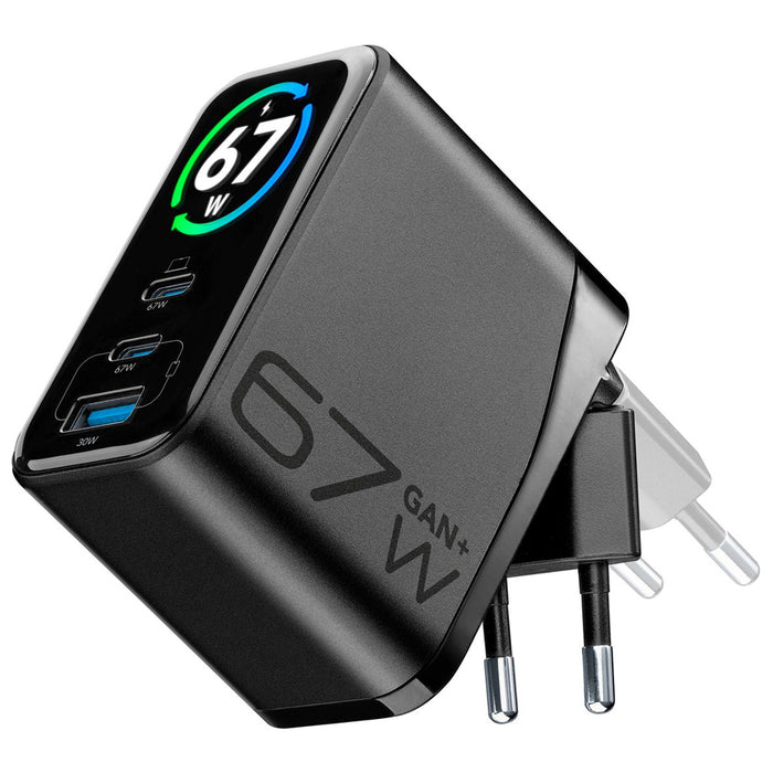 ЗАРЯДНО 220V 67W GAN 2XUSB-C+1XUSB-A TFT USB-C 67 W Power Delivery
