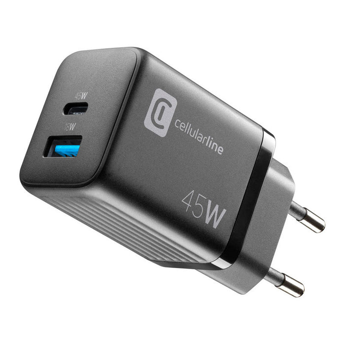 ЗАРЯДНО 220V 45W PD GAN USB+TYPE-C BK^