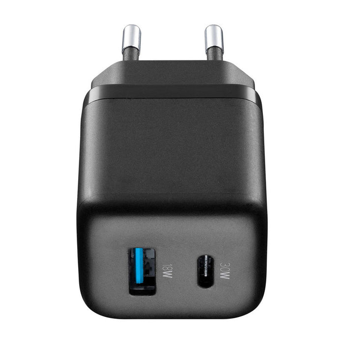 ЗАРЯДНО 220V 30W PD GAN USB+TYPE-C BK^