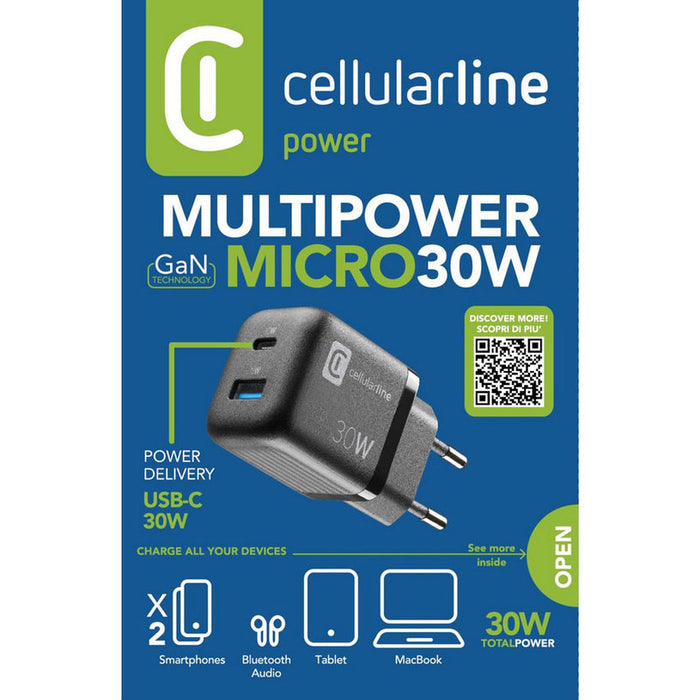 ЗАРЯДНО 220V 30W PD GAN USB+TYPE-C BK^