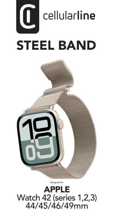 Каишка Cellularline - Steel, Apple Watch, 42/44/45/49 mm, златиста