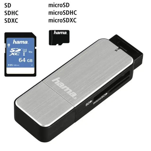 Четец за карти HAMA USB 3.0 SD/microSD сребрист