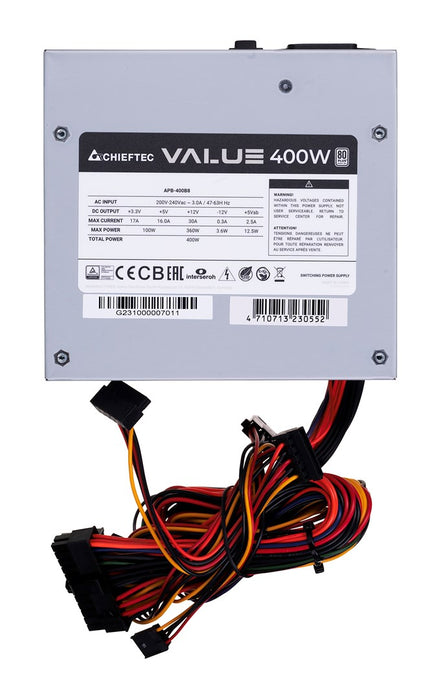 Захранващ блок Chieftec Value APB-400B8, 400 W, 20+4-пинов ATX, PS/2, сребрист