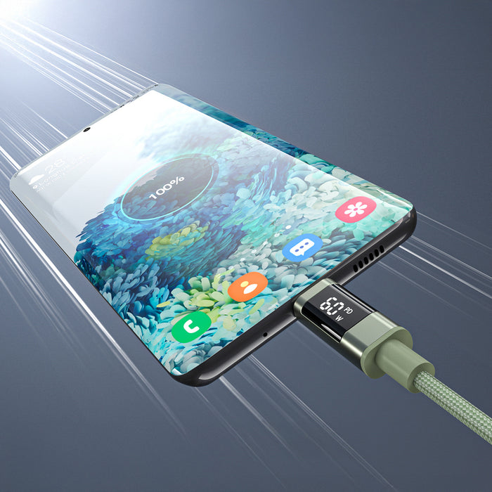 PD60W USB-C към USB-C цифров дисплей 1.2m найлонов кабел - зелен