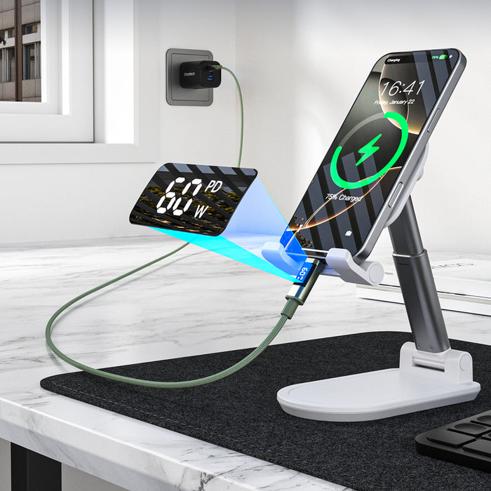 PD60W USB-C към USB-C цифров дисплей 1.2m найлонов кабел - зелен