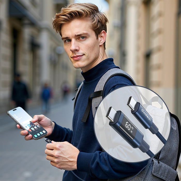 PD60W USB-C към USB-C цифров дисплей 1.2m найлонов кабел - син