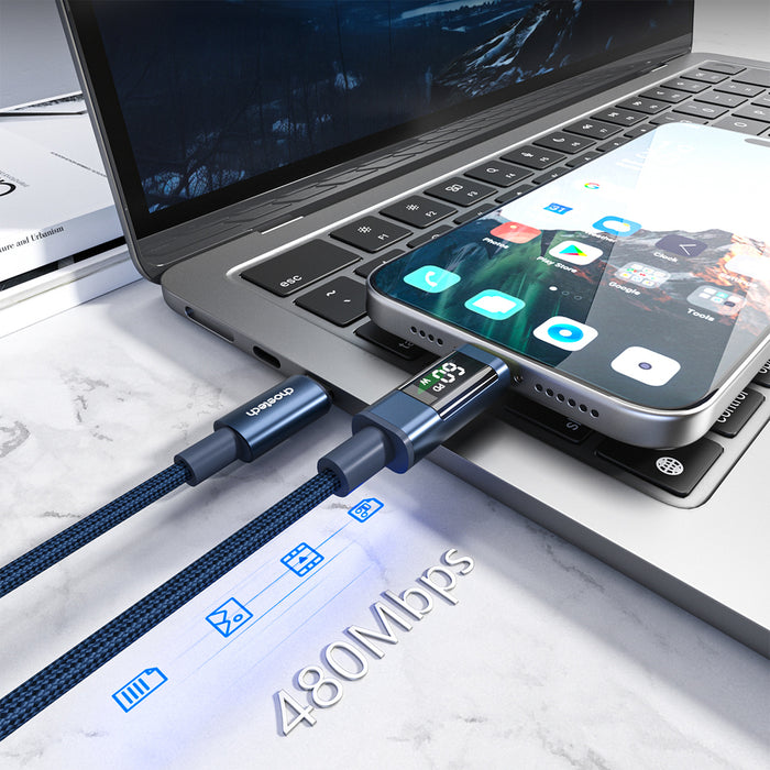 PD60W USB-C към USB-C цифров дисплей 1.2m найлонов кабел - син