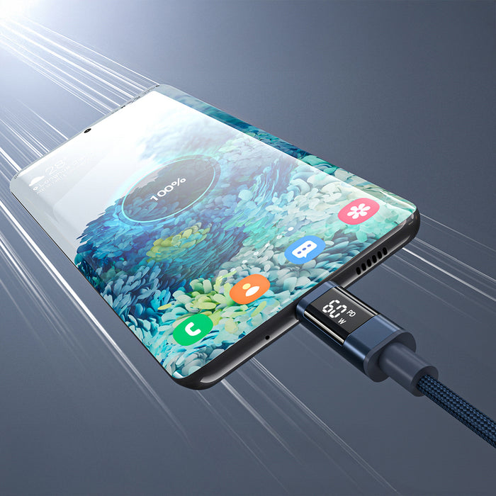 PD60W USB-C към USB-C цифров дисплей 1.2m найлонов кабел - син