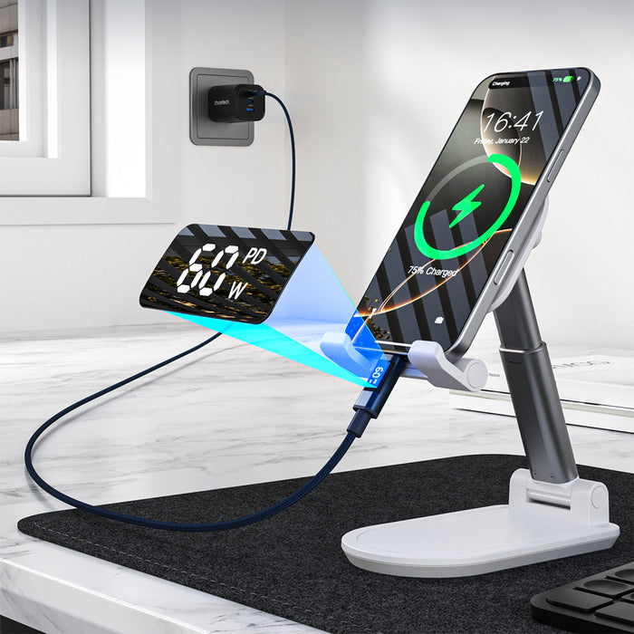 PD60W USB-C към USB-C цифров дисплей 1.2m найлонов кабел - син