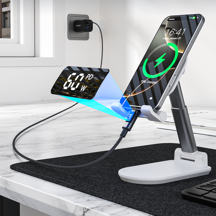 PD60W USB-C към USB-C цифров дисплей 1.2m найлонов кабел - черен