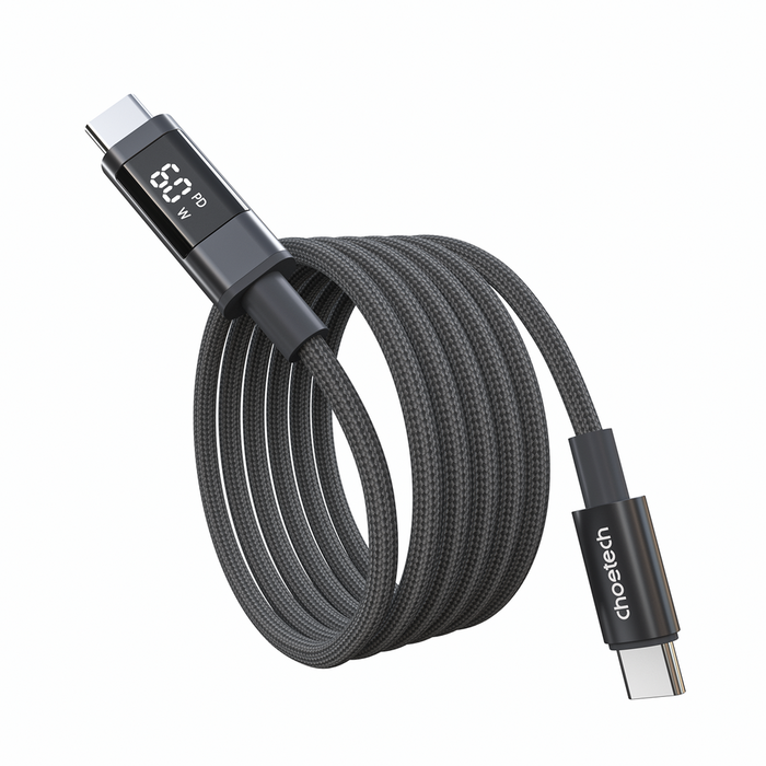 PD60W USB-C към USB-C цифров дисплей 1.2m найлонов кабел - черен