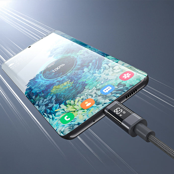 PD60W USB-C към USB-C цифров дисплей 1.2m найлонов кабел - черен