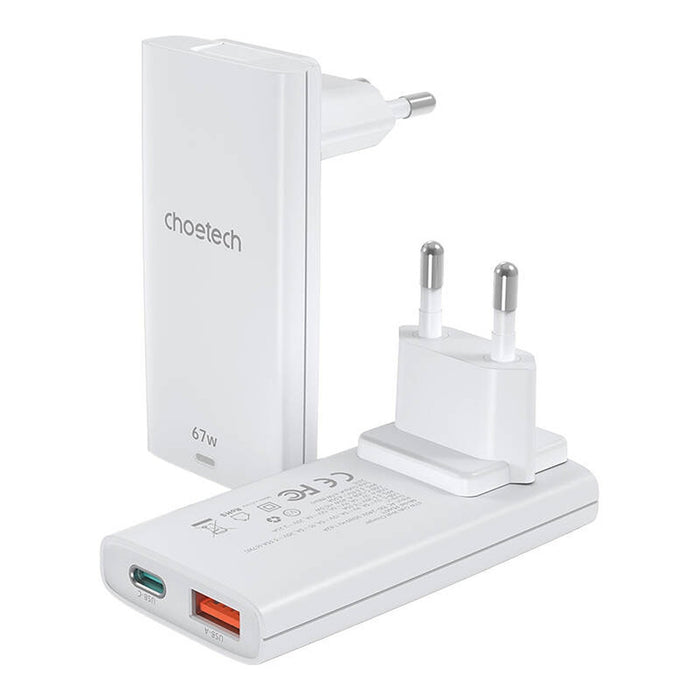 Зарядно за стена Choetech PD6011 65W GaN Ultra USB-C + USB-A - бяло
