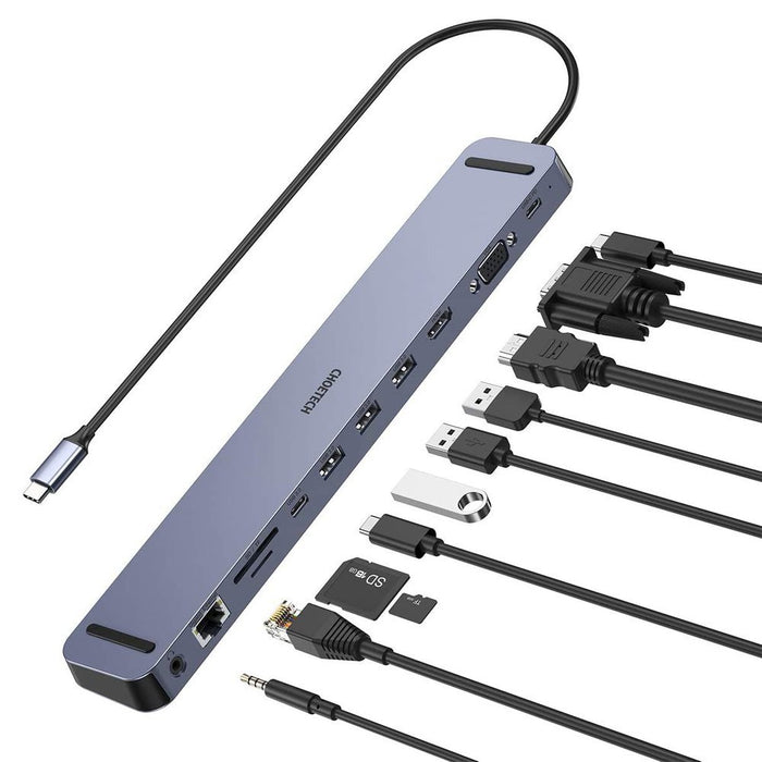 Докинг станция Choetech многофункционален адаптер HUB USB Typ C 11в1 100W PD сив (HUB-M20)